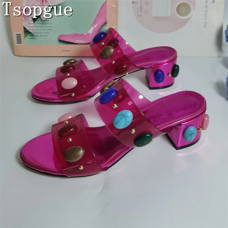 Luxury Multicolor Gemstone High Heel Mules Women Fuchsia Transparent Pvc Open Toe Slip On Mules for Party and Casual Wear
Luxury Multicolor Gemstone High Heel Mules Women Fuchsia Transparent Pvc Open Toe Slip On Mules for Party and Casual Wear