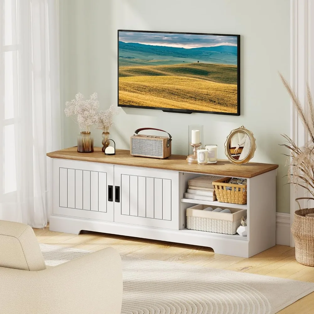 59” Farmhouse TV Stand for TVs up to 65”, Sliding Door Entertainment Center with 2 Cabinets & Open Shelves, Customized
59” Farmhouse TV Stand for TVs up to 65”, Sliding Door Entertainment Center with 2 Cabinets & Open Shelves, Customized
