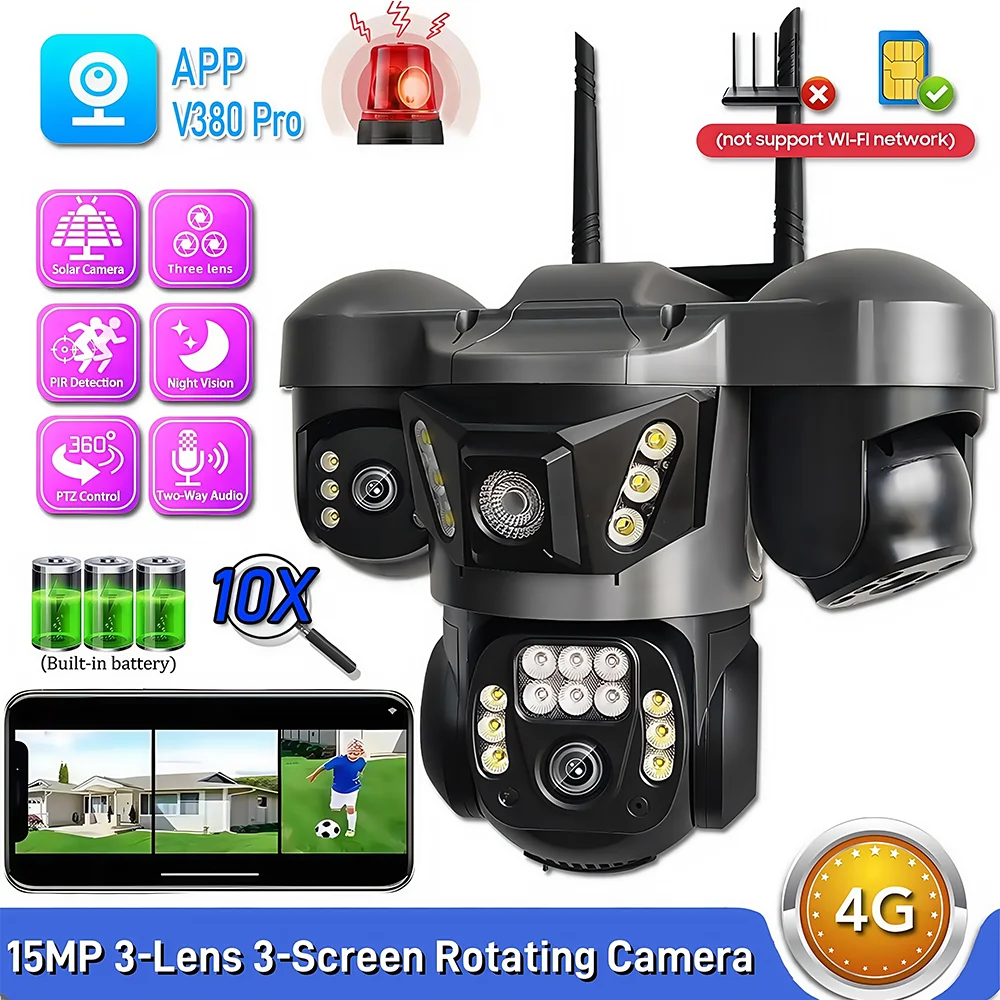 15MP 4G IP-камера, уличные тройные линзы, тройные экраны, видеомонитор безопасности, ночное видение, водонепроницаемые PTZ-камеры видеонаблюдения V380 Pro
15MP 4G IP-камера, уличные тройные линзы, тройные экраны, видеомонитор безопасности, ночное видение, водонепроницаемые PTZ-камеры видеонаблюдения V380 Pro