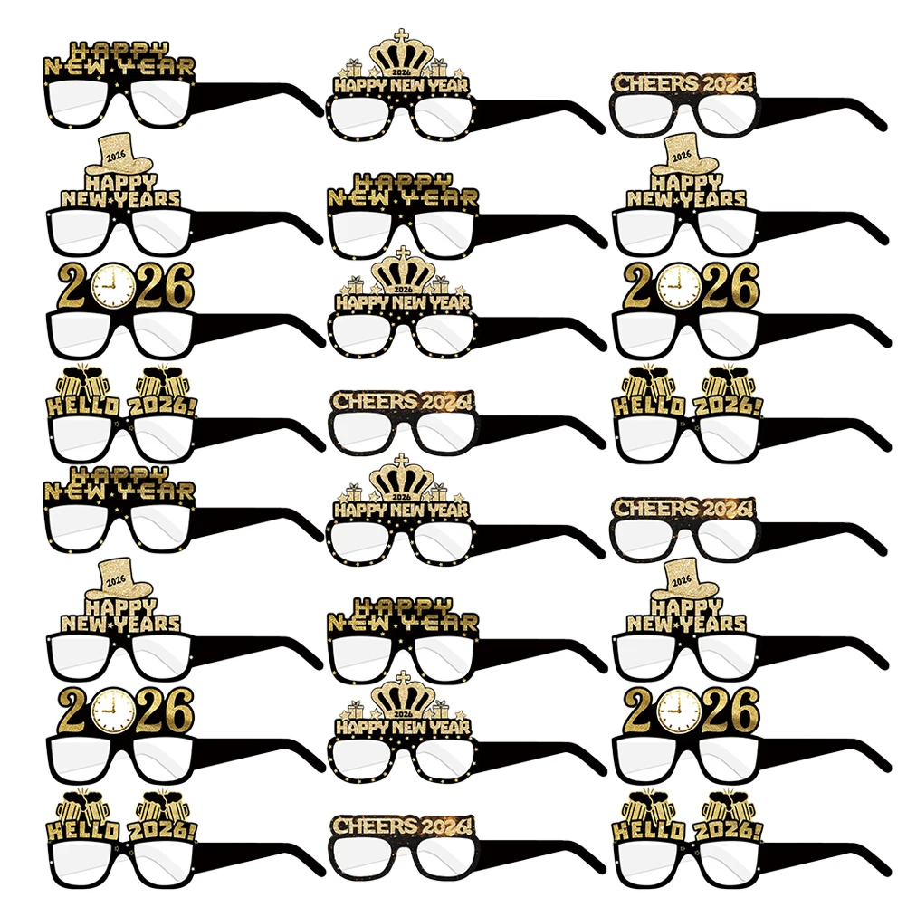 24Pcs New Year Eve Party Glasses Shiny Gold Lettering Black Frame Paper Eyewear Ideal for Nye Celebration Photo Booth and Group
24Pcs New Year Eve Party Glasses Shiny Gold Lettering Black Frame Paper Eyewear Ideal for Nye Celebration Photo Booth and Group