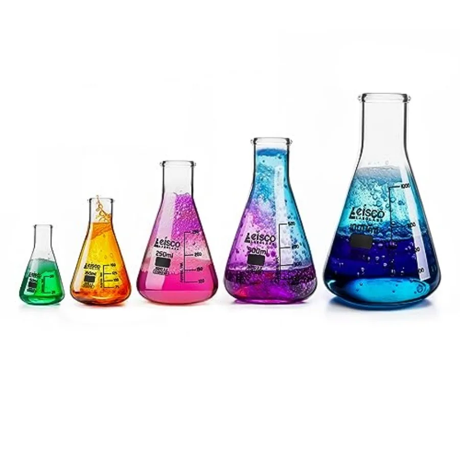 Premium Erlenmeyer Flask Set - 50ml 150ml 250ml 500ml and 1000ml - Narrow Neck White Graduations - Superior Durability and Chem
Premium Erlenmeyer Flask Set - 50ml 150ml 250ml 500ml and 1000ml - Narrow Neck White Graduations - Superior Durability and Chem
