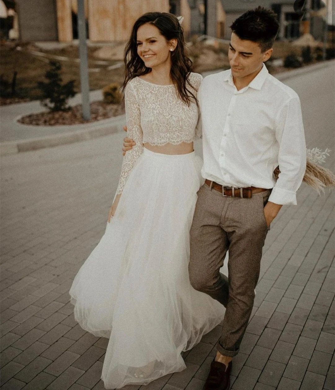 Simple A Line Wedding Dresses 2024 Two Pieces Long Sleeves Boho Lace Bridal Gowns Sweep Train Tulle Skirt Robe De Mariée 2023
Simple A Line Wedding Dresses 2024 Two Pieces Long Sleeves Boho Lace Bridal Gowns Sweep Train Tulle Skirt Robe De Mariée 2023