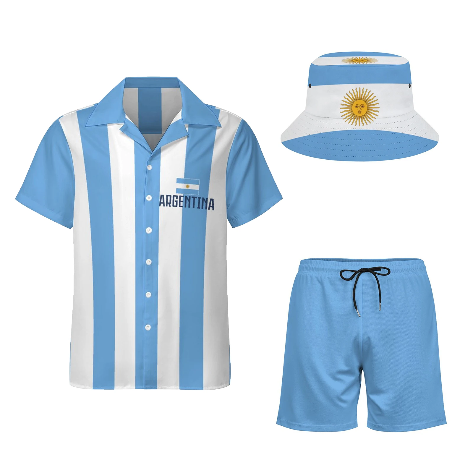Men's Hawaiian Shirt and Shorts Set with Bucket Hat 3 Piece Summer Outfit Argentina Flag Print Beach Suit Casual Holiday Wear
Men's Hawaiian Shirt and Shorts Set with Bucket Hat 3 Piece Summer Outfit Argentina Flag Print Beach Suit Casual Holiday Wear