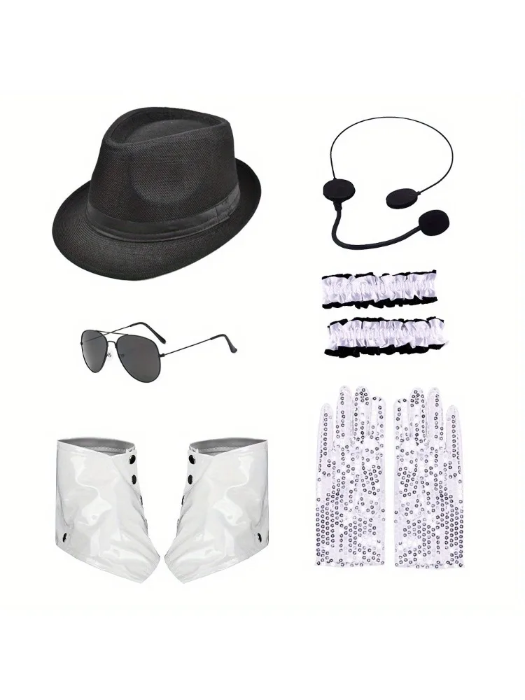 Halloween Costume Accessories Adult fancy dress set with sequined hat head Microphone sunglasses sequined gloves Silver socks
Halloween Costume Accessories Adult fancy dress set with sequined hat head Microphone sunglasses sequined gloves Silver socks
