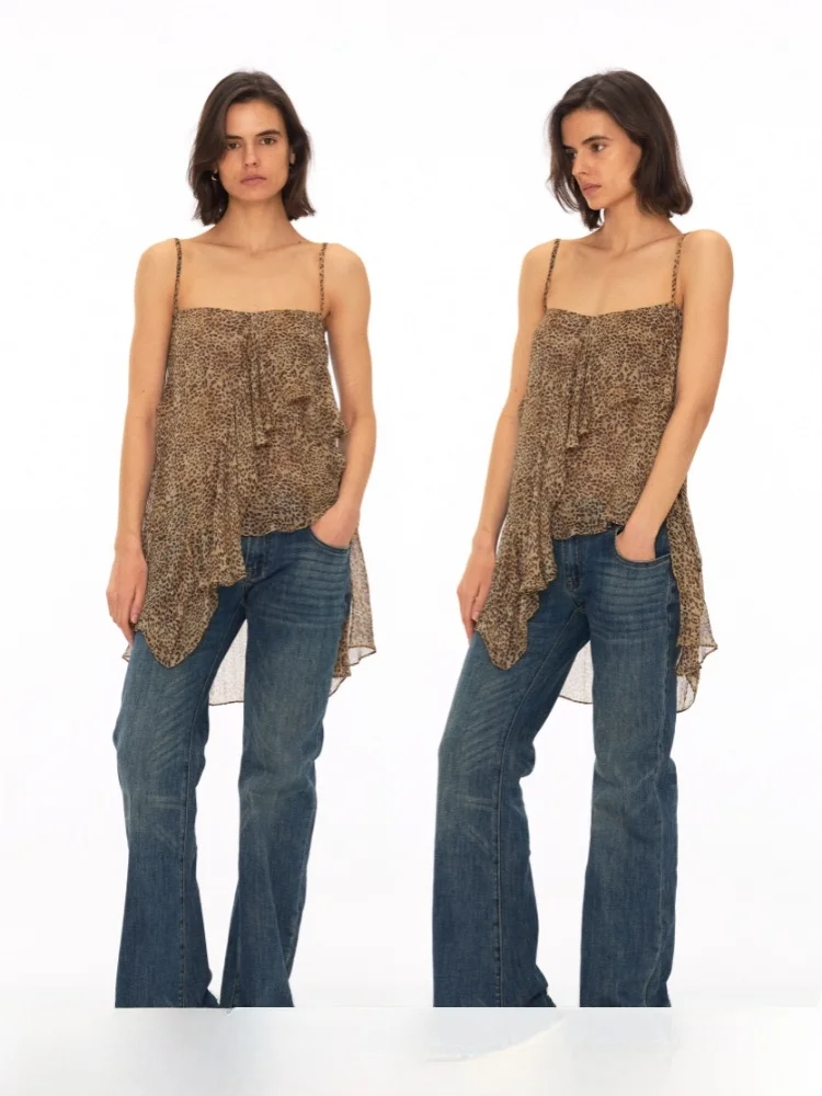 Asymmetrical Leopard Print Chiffon Halter Top Women's Loose Fit Mid-Length Vest Style Fashion Element Lace Trim Outerwear
Asymmetrical Leopard Print Chiffon Halter Top Women's Loose Fit Mid-Length Vest Style Fashion Element Lace Trim Outerwear