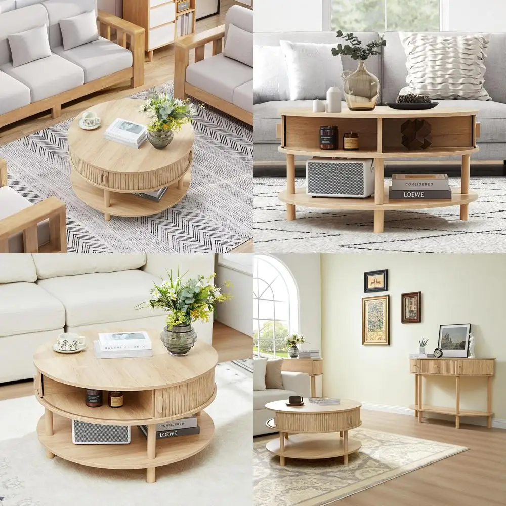 Round Coffee Table with Storage, 2-tier Sliding Door, Solid Wood Legs, Suitable for Small Spaces, Natural Finish
Round Coffee Table with Storage, 2-tier Sliding Door, Solid Wood Legs, Suitable for Small Spaces, Natural Finish