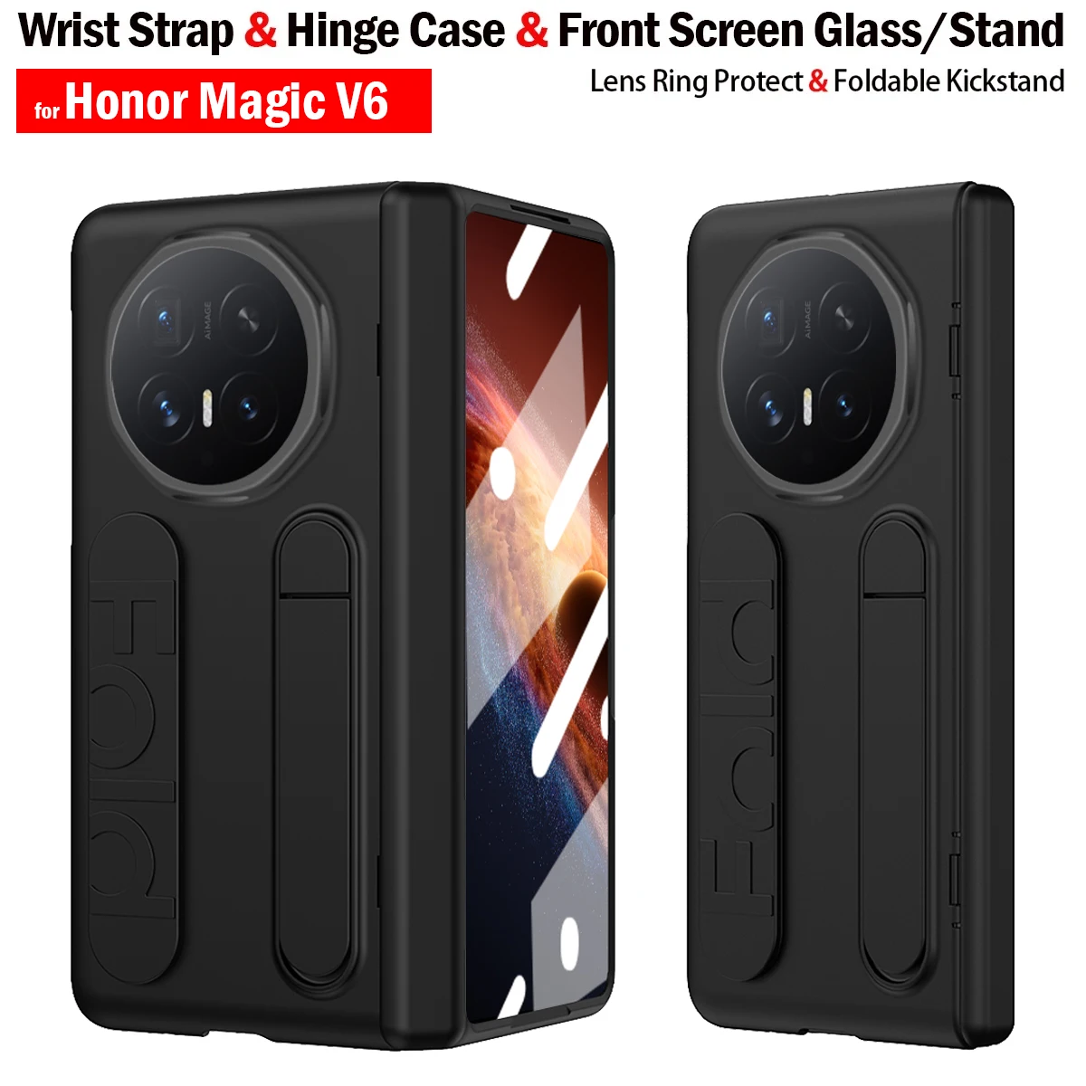 Cover for Honor Magic V6 V 6 Hinge Case Luxury Silicone Fabric 180° Folding Wristband & Integrated Stand and Glass Front Film
Cover for Honor Magic V6 V 6 Hinge Case Luxury Silicone Fabric 180° Folding Wristband & Integrated Stand and Glass Front Film