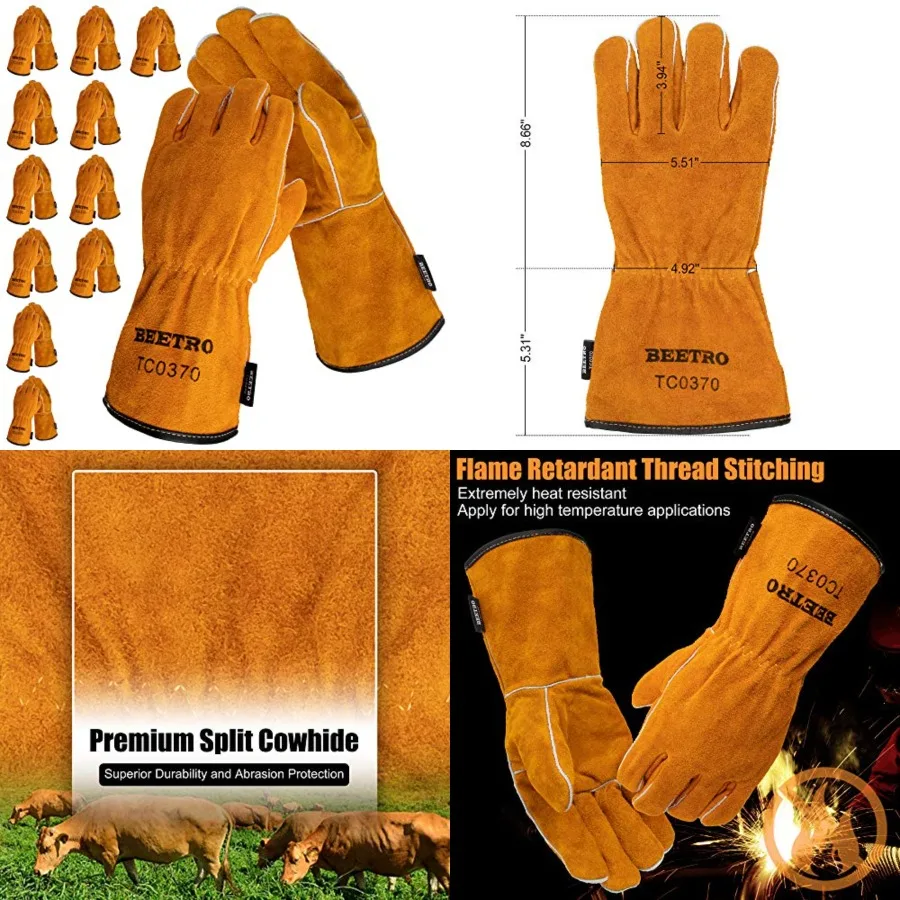 Welding Gloves s Cow Leather Forge/Mig/Stick/Tig Welder Heat/Fire Resistant, Mitts for Oven/Grill/Fireplace/Furnace/Stove/Pot H
Welding Gloves s Cow Leather Forge/Mig/Stick/Tig Welder Heat/Fire Resistant, Mitts for Oven/Grill/Fireplace/Furnace/Stove/Pot H
