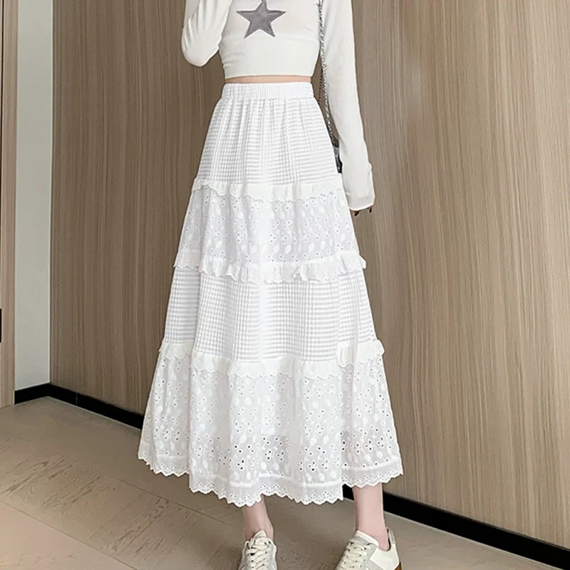 Elegant Lace Patchwork White Cake Skirt Women Summer Hollow Out Draped Long Skirts Lady Casual A-Line Elastic Waist Skirt Mujer
Elegant Lace Patchwork White Cake Skirt Women Summer Hollow Out Draped Long Skirts Lady Casual A-Line Elastic Waist Skirt Mujer