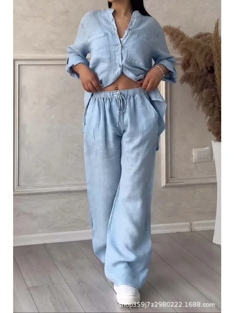 Long Pant Sets Women Solid Two-piece Set Full Sleeved Shirt with Pockets Casual Loose Fashionable Suits Office Spring and Autumn
Long Pant Sets Women Solid Two-piece Set Full Sleeved Shirt with Pockets Casual Loose Fashionable Suits Office Spring and Autumn