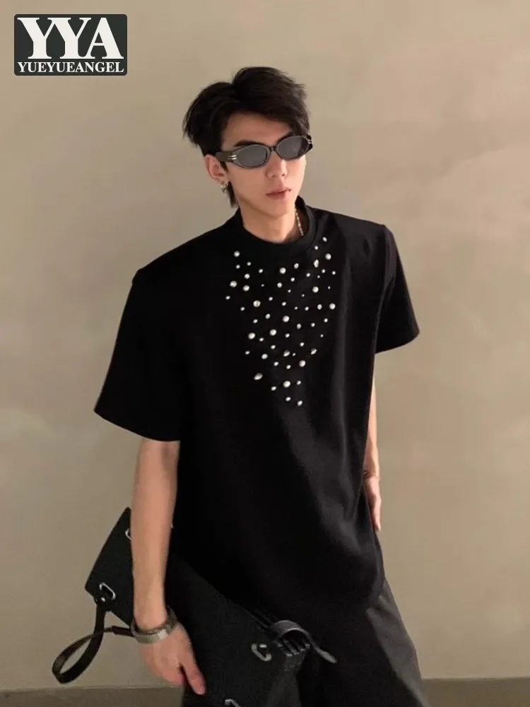 Males Summer Fashion Pearl Design T-shirt Shoulder Padded O-Neck Short Sleeve Loose Fit Handsome Casual Tees Daily Pullover 2025
Males Summer Fashion Pearl Design T-shirt Shoulder Padded O-Neck Short Sleeve Loose Fit Handsome Casual Tees Daily Pullover 2025