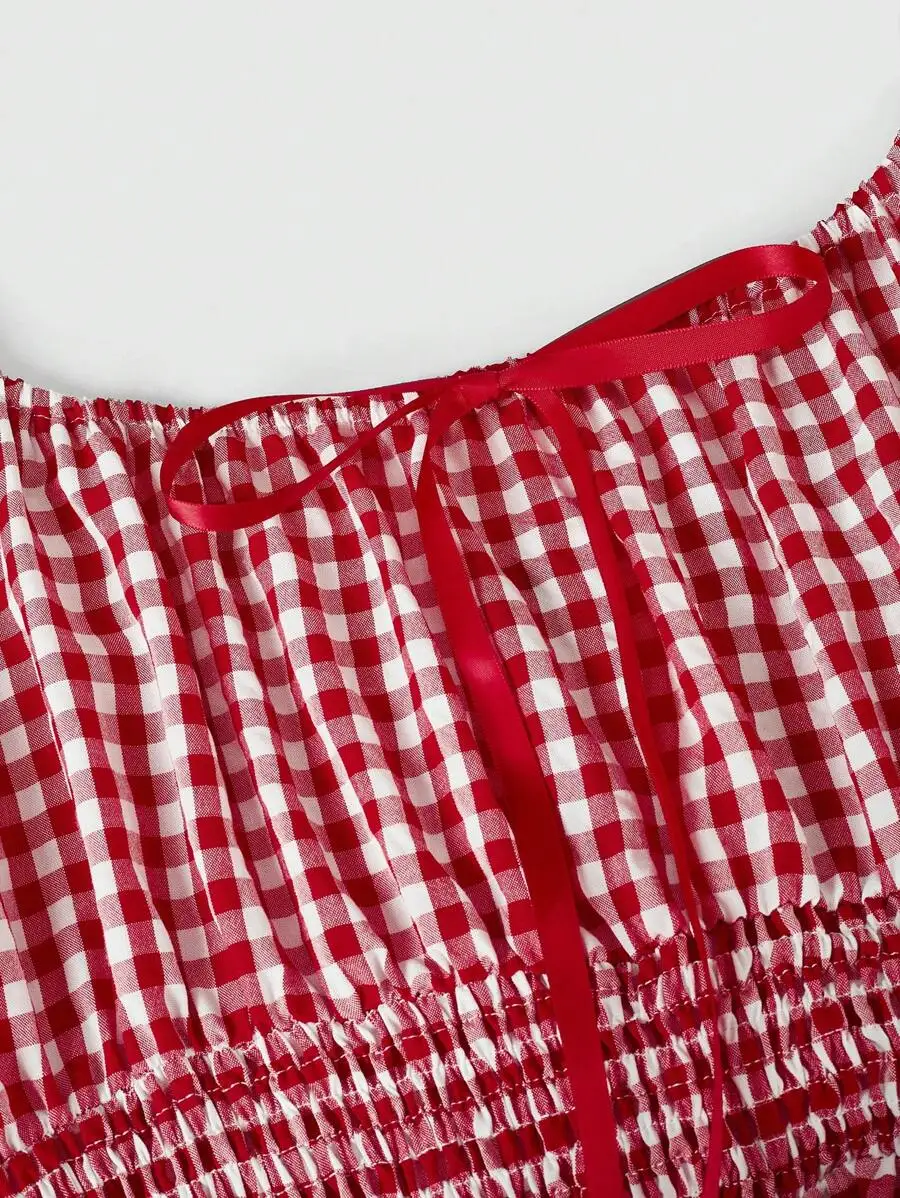 Red White Gingham Cinched Waist Puff Sleeve Midi Dress Summer Casual
Red White Gingham Cinched Waist Puff Sleeve Midi Dress Summer Casual