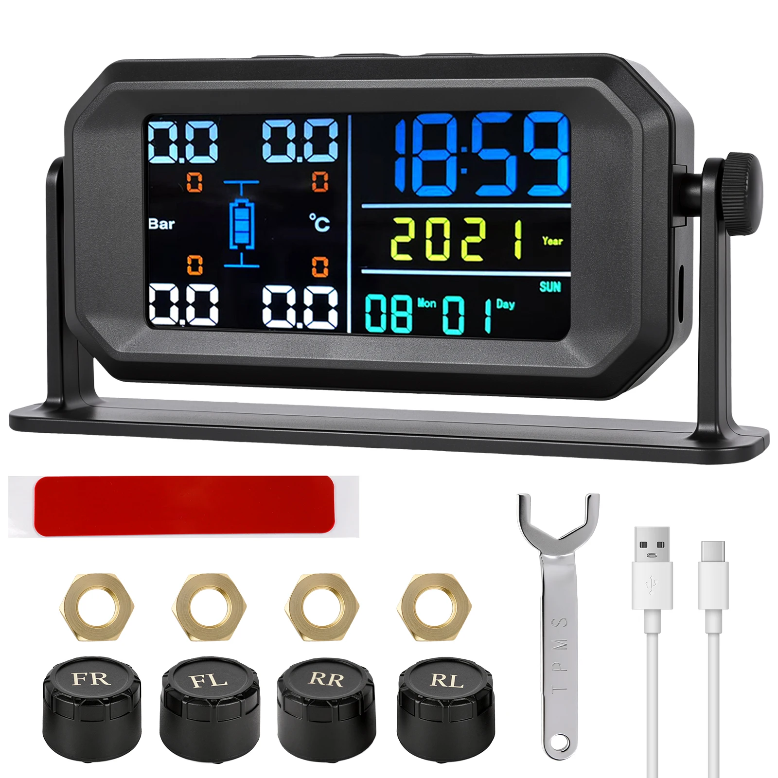 Car Tire Pressure Monitoring System Solar/USB Sensor Pressure Gauge Digital LCD Display Multiple Alarm Modes for Car RV Truck
Car Tire Pressure Monitoring System Solar/USB Sensor Pressure Gauge Digital LCD Display Multiple Alarm Modes for Car RV Truck