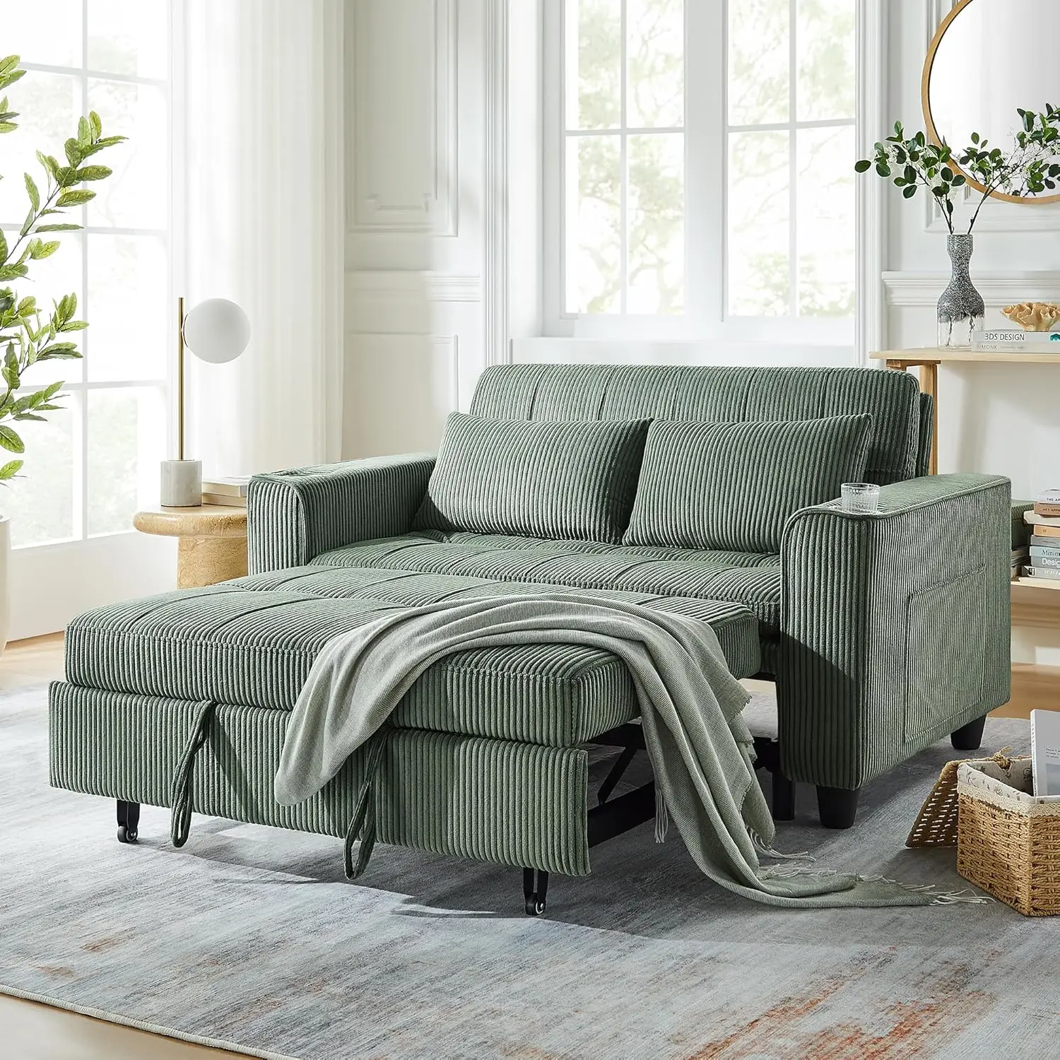 3 in 1 Convertible Sleeper Sofa Bed Corduroy Pull Out Futon Couch Charging Station Cup Holder Folding Loveseat for Living Room
3 in 1 Convertible Sleeper Sofa Bed Corduroy Pull Out Futon Couch Charging Station Cup Holder Folding Loveseat for Living Room