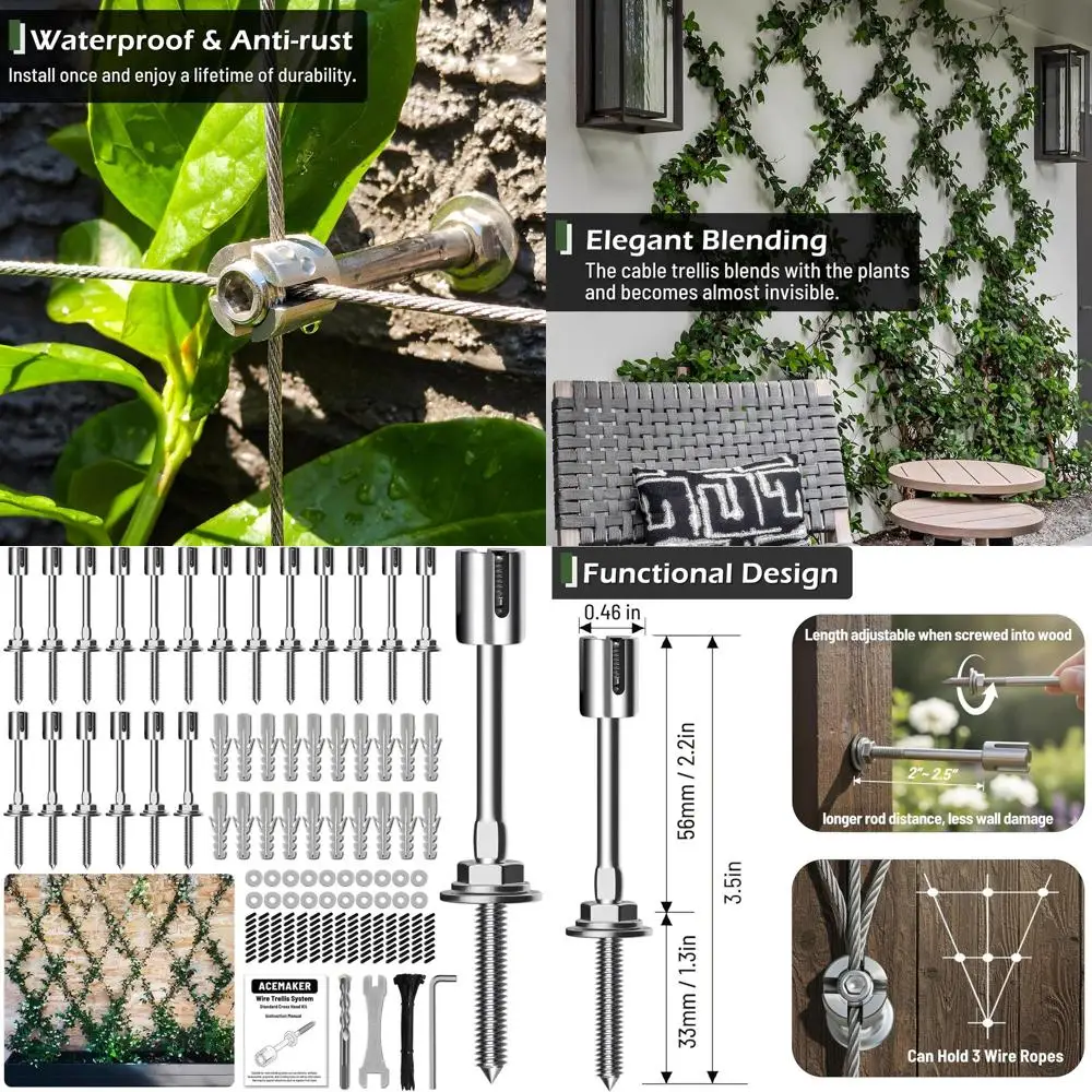 Outdoor Climbing Plant Wall Trellis Kit, 20-Piece System for 2mm Wire Ropes, Ideal for DIY Fence and Garden Projects
Outdoor Climbing Plant Wall Trellis Kit, 20-Piece System for 2mm Wire Ropes, Ideal for DIY Fence and Garden Projects