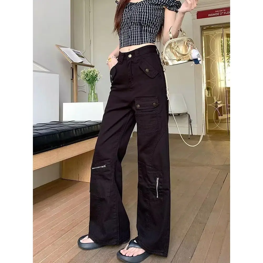 Американские уличные утягивающие черные джинсы на молнии, женские весенне-осенние прямые свободные универсальные расклешенные джинсы с высокой талией
Американские уличные утягивающие черные джинсы на молнии, женские весенне-осенние прямые свободные универсальные расклешенные джинсы с высокой талией