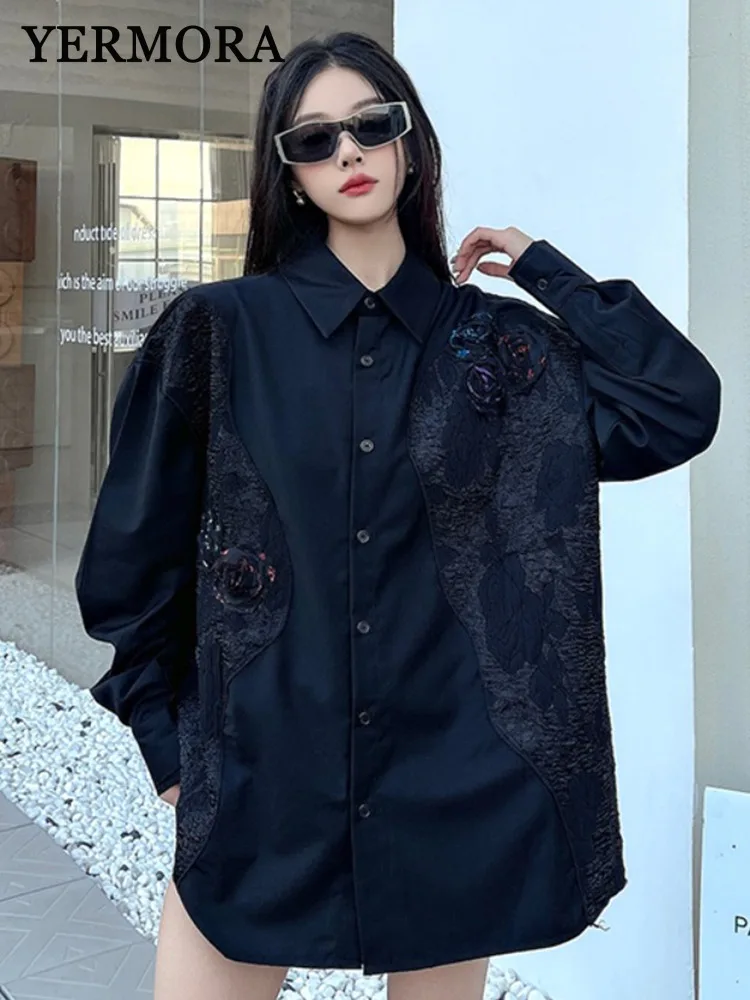 YERMORA Black Spliced Flower Big Size Vintage Blouse For Women Lapel Long Sleeve New Shirt Fashion Tide Srping Autumn 2025 A798
YERMORA Black Spliced Flower Big Size Vintage Blouse For Women Lapel Long Sleeve New Shirt Fashion Tide Srping Autumn 2025 A798