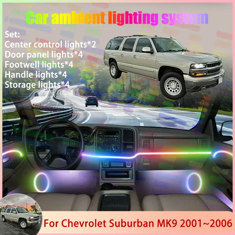 For Chevrolet Suburban MK9 9th 2001~2006 2002 GMC 6/18 in 1 Car Atmosphere Light Lamp RGB Shade Ensemble Streamer Atmosphere Set 
For Chevrolet Suburban MK9 9th 2001~2006 2002 GMC 6/18 in 1 Car Atmosphere Light Lamp RGB Shade Ensemble Streamer Atmosphere Set