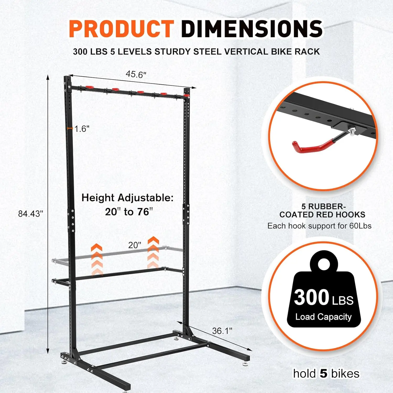 Freestanding Bike Rack Bicycle Storage Rack,Vertical Bike Stand Max 5 Bikes with Helmet Holders,Solid Steel Bike Racks for Home
Freestanding Bike Rack Bicycle Storage Rack,Vertical Bike Stand Max 5 Bikes with Helmet Holders,Solid Steel Bike Racks for Home