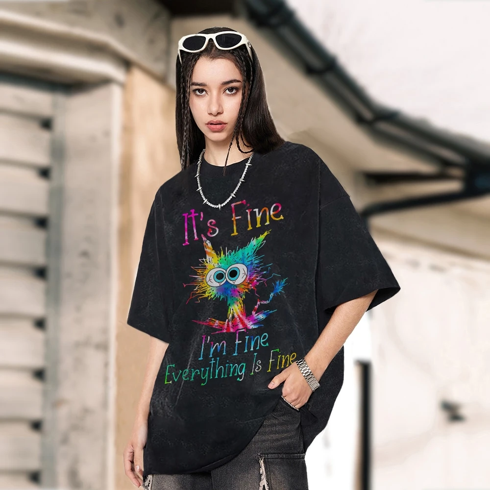 Cute Style Colorful Cartoon Cat Print Women's T-Shirt Loose Oversized Fashion Short Sleeve Washed Denim Fabric Multicolor Top
Cute Style Colorful Cartoon Cat Print Women's T-Shirt Loose Oversized Fashion Short Sleeve Washed Denim Fabric Multicolor Top