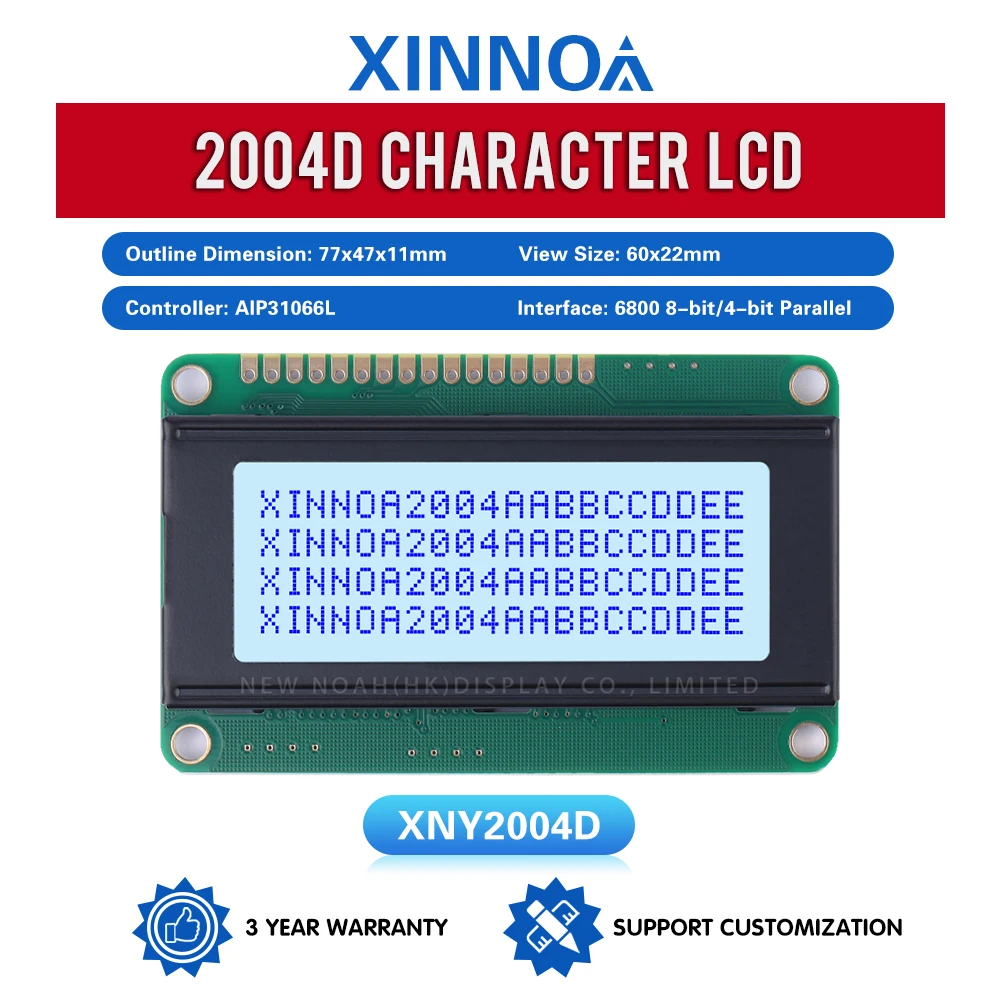 Gray Film Blue Letters 2004D Character LCD Module 4*20 4X20 16PIN Interface Module 77*47MM ST7066U Single Row Interface Module
Gray Film Blue Letters 2004D Character LCD Module 4*20 4X20 16PIN Interface Module 77*47MM ST7066U Single Row Interface Module