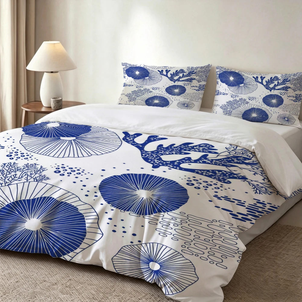 High-Definition Digital Printed Bedding Set, Blue and White Coral Sea Anemone Plant Pattern Duvet Cover Set, Large Floral Print Duvet Cover Set, Includes 1 Duvet Cover + 2 Pillowcases, Suitable for Bedroom, Guest Room, Home Decoration, Polyester Fiber Duv
High-Definition Digital Printed Bedding Set, Blue and White Coral Sea Anemone Plant Pattern Duvet Cover Set, Large Floral Print Duvet Cover Set, Includes 1 Duvet Cover + 2 Pillowcases, Suitable for Bedroom, Guest Room, Home Decoration, Polyester Fiber Duv