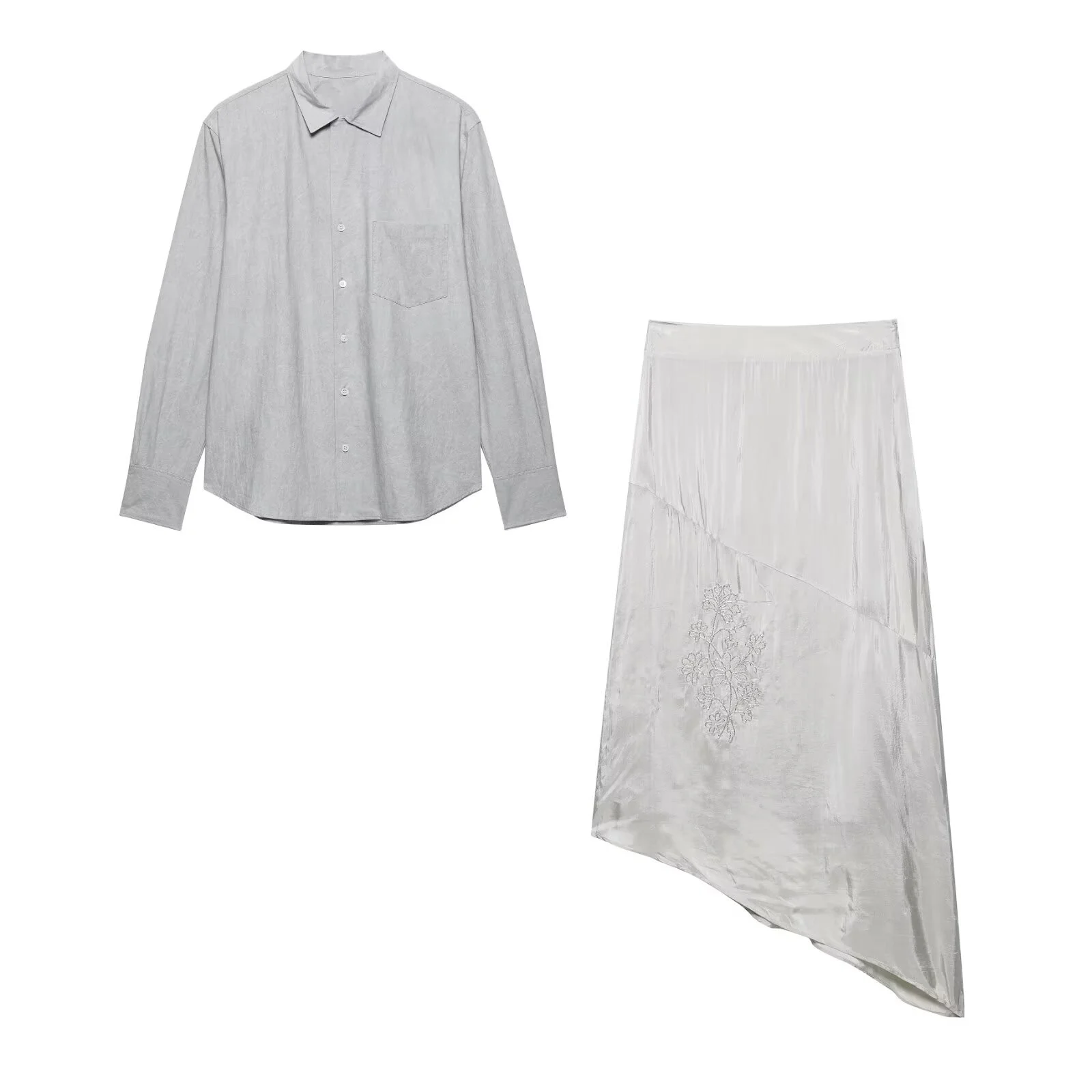 PB&ZA2025 Summer new women's clothing pocket decoration long sleeved lapel shirt embroidered asymmetrical skirt set
PB&ZA2025 Summer new women's clothing pocket decoration long sleeved lapel shirt embroidered asymmetrical skirt set