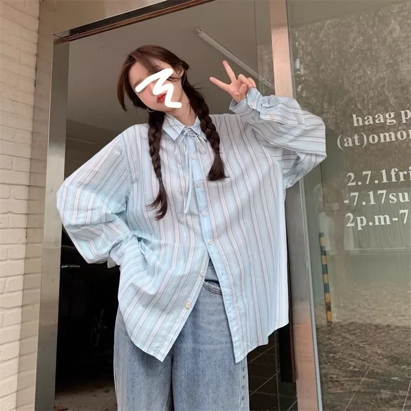Pop Chic Blue Striped Long Sleeve Women's Shirt Salt Sea Loose Fit Elegant Spring Autumn Top Korean Style Button Down Blouse
Pop Chic Blue Striped Long Sleeve Women's Shirt Salt Sea Loose Fit Elegant Spring Autumn Top Korean Style Button Down Blouse