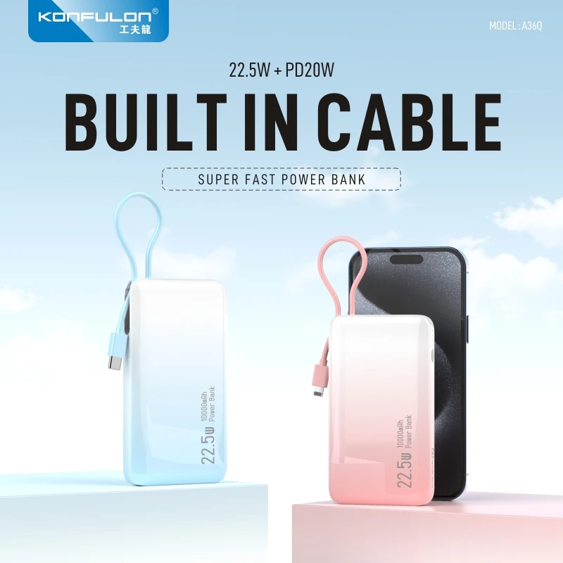 KONFULON Small Size 10000mAh/20000mAh Power Bank PD 20W Fast Charging Battery Built-in Cable Portable External Auxiliary Battery
KONFULON Small Size 10000mAh/20000mAh Power Bank PD 20W Fast Charging Battery Built-in Cable Portable External Auxiliary Battery
