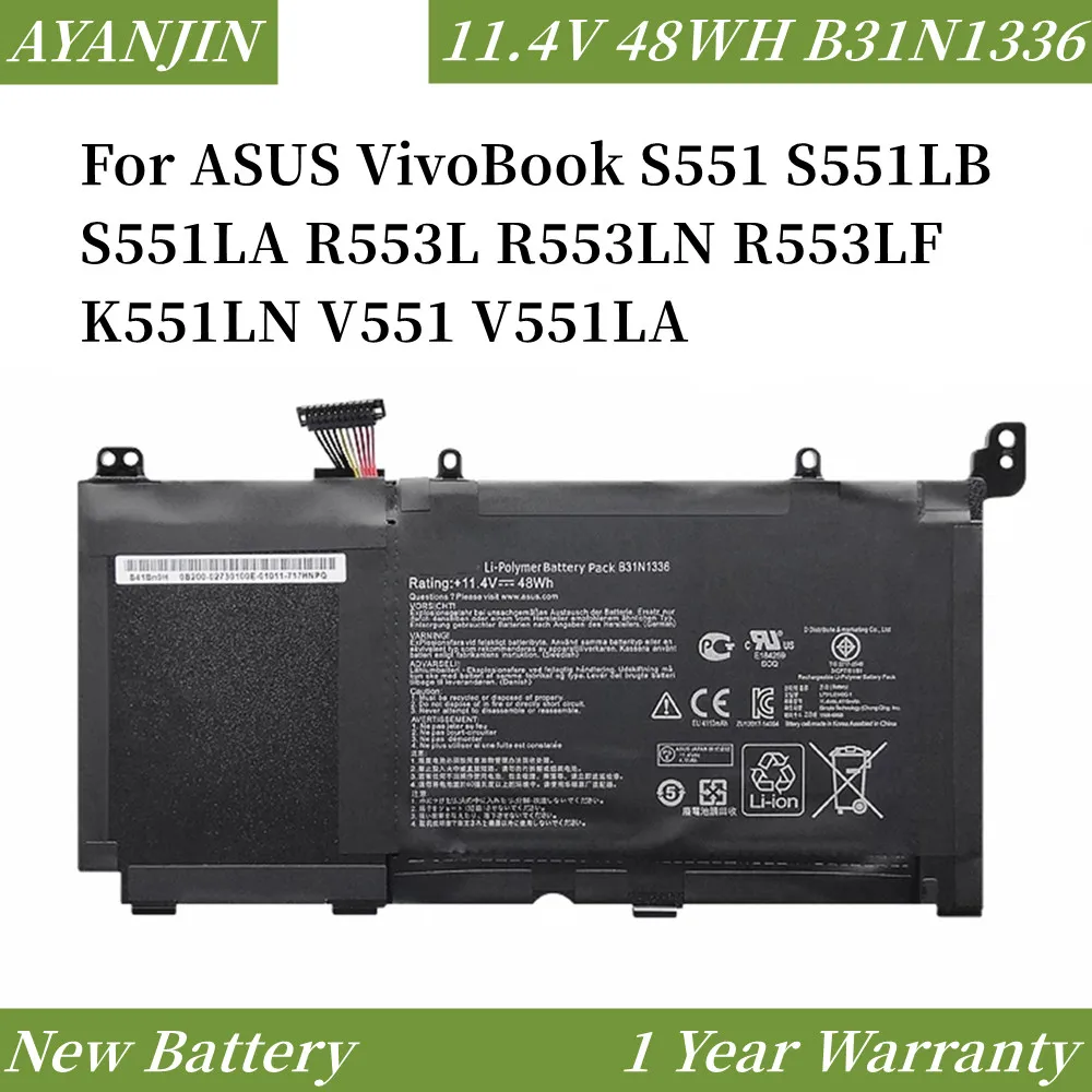 4210 мАч B31N1336 C31-S551 Аккумулятор для ноутбука ASUS VivoBook S551 S551LB S551LA R553L R553LN R553LF K551LN V551 V551LA 11,4 В 4WH
4210 мАч B31N1336 C31-S551 Аккумулятор для ноутбука ASUS VivoBook S551 S551LB S551LA R553L R553LN R553LF K551LN V551 V551LA 11,4 В 4WH