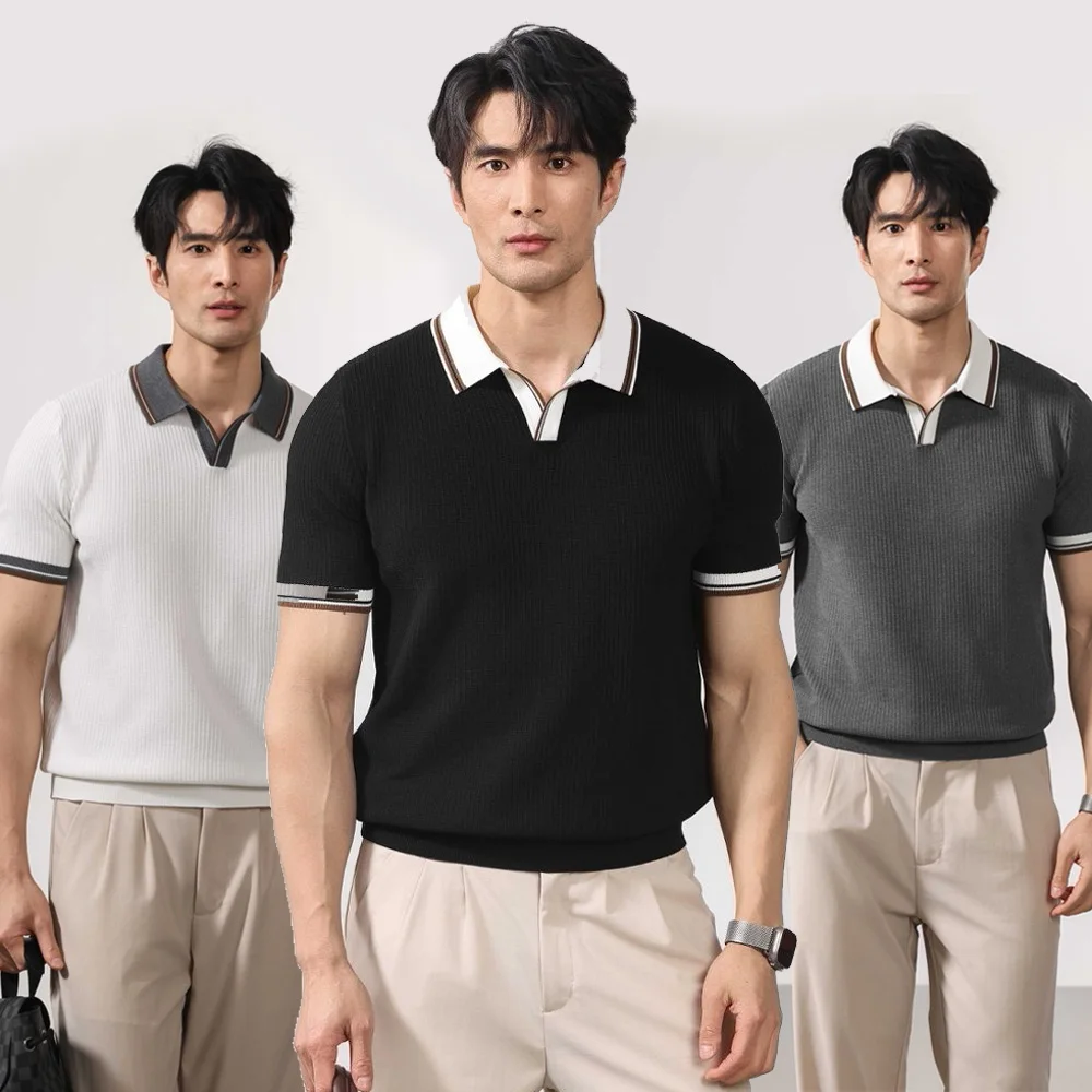 Summer Short Sleeve Knitted Polo Shirt Men Business Casual Fashion Vintage Commute Sweater T-shirt Tops Tshirt
Summer Short Sleeve Knitted Polo Shirt Men Business Casual Fashion Vintage Commute Sweater T-shirt Tops Tshirt