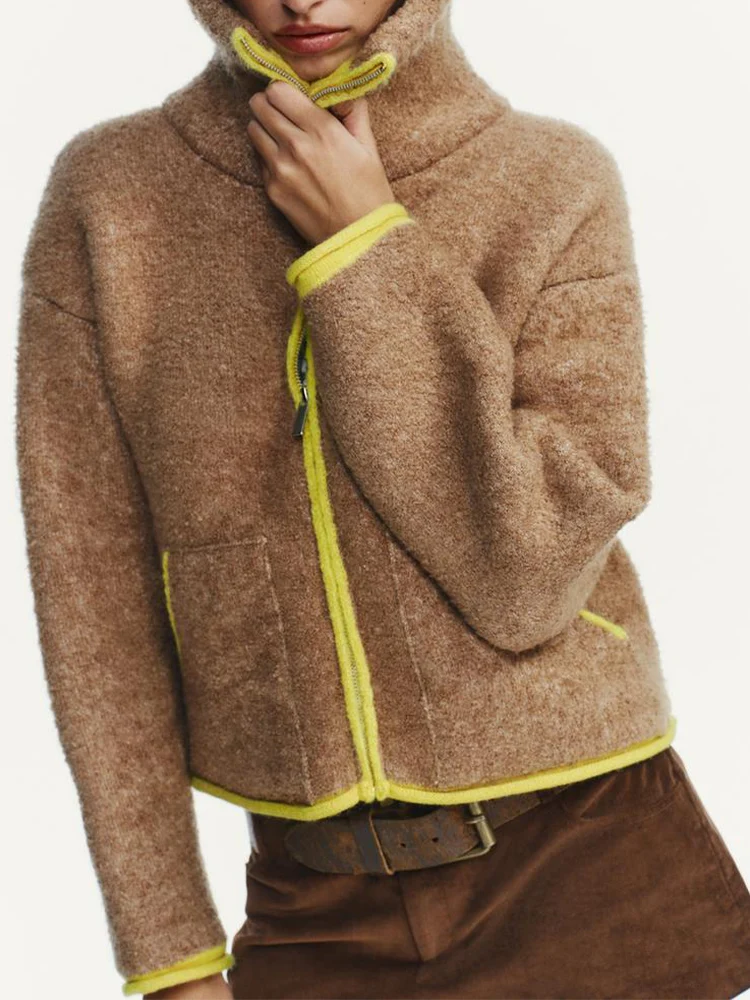 European-style new women's fashionable and versatile color-blocked layered knit zip-up bomber jacket
European-style new women's fashionable and versatile color-blocked layered knit zip-up bomber jacket