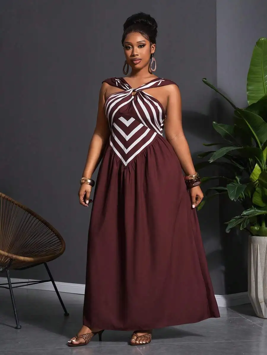 Plus Size Women Striped Halter Neck Sleeveless Maxi Dress Summer Vacation
Plus Size Women Striped Halter Neck Sleeveless Maxi Dress Summer Vacation
