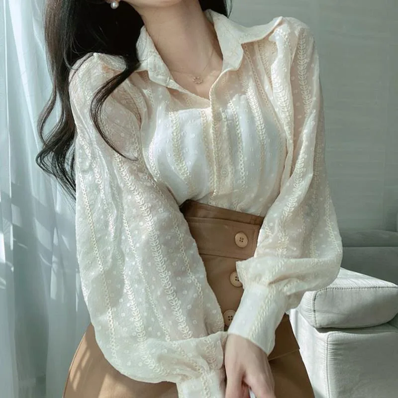 Autumn Elegant Solid Vintage Blouse Women 2023 Korean Loose Fashion Lady Shirt Button Up Crochet Puff Sleeve Tops Blusas 28184
Autumn Elegant Solid Vintage Blouse Women 2023 Korean Loose Fashion Lady Shirt Button Up Crochet Puff Sleeve Tops Blusas 28184