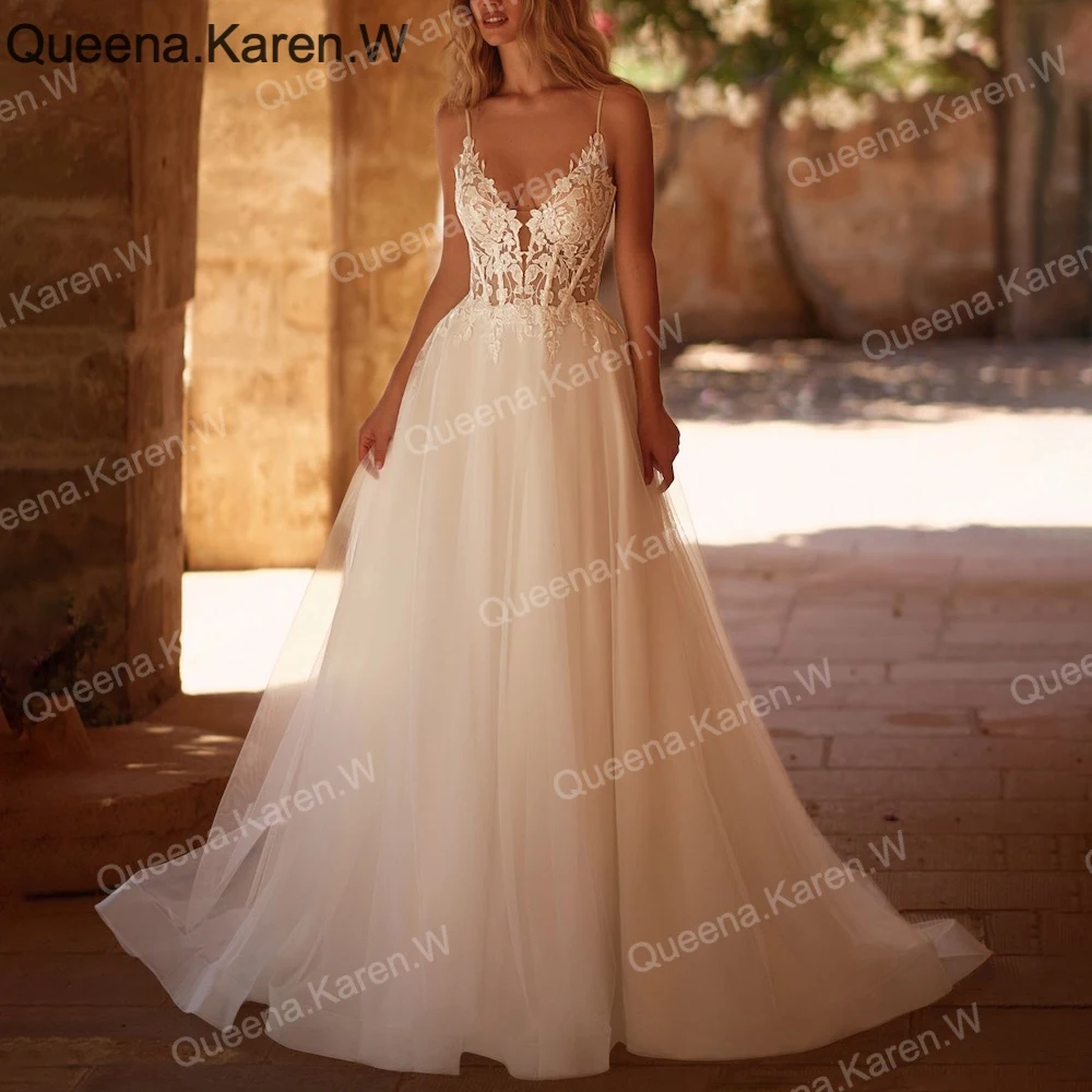 Elegant Boho Wedding Dress strap lace applique bride dress robe de mariee A line Wedding Bridal Gown
Elegant Boho Wedding Dress strap lace applique bride dress robe de mariee A line Wedding Bridal Gown