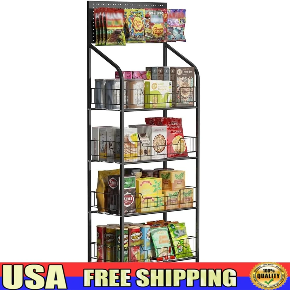 4 Tier Metal Snack Display Rack with Wheels Candy Shelf Organizer Supermarket with Safety Borders and Hooks
4 Tier Metal Snack Display Rack with Wheels Candy Shelf Organizer Supermarket with Safety Borders and Hooks