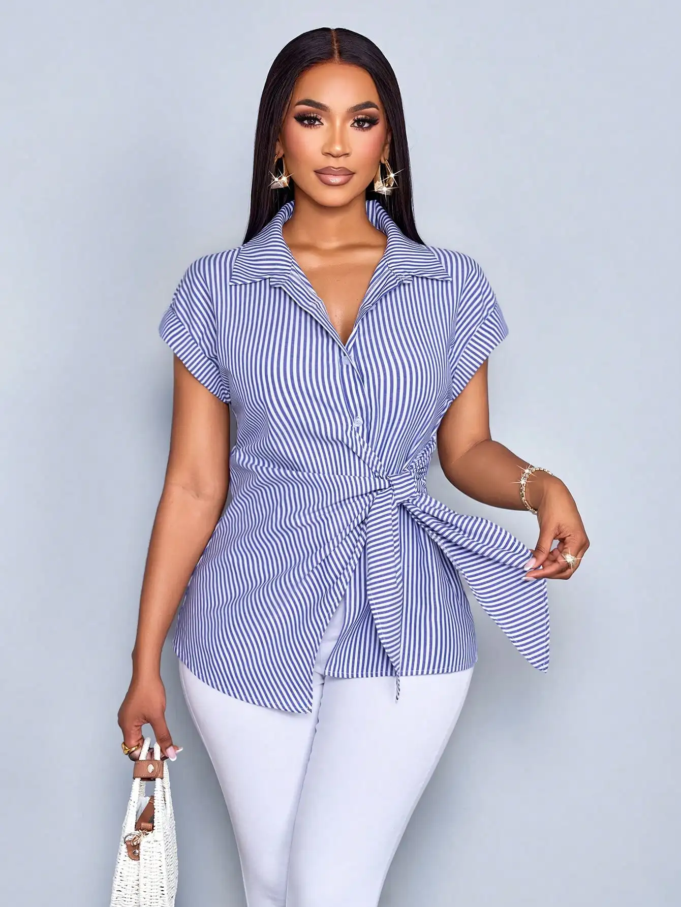 Women's Striped Button Front Tie Detail Blouse Casual Elegant Shirt
Women's Striped Button Front Tie Detail Blouse Casual Elegant Shirt