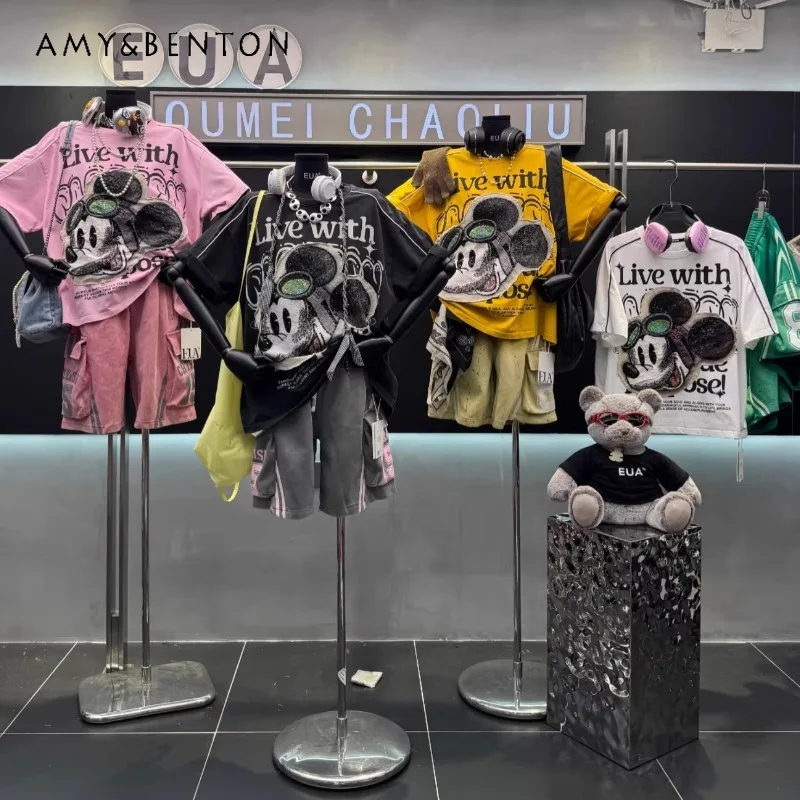 Heavy Industry Patch Cartoon Head Short-sleeved T-shirt Women's Loose Casual Easy Match Tops Pullover Shirt Y2k Sweet Cute Tees
Heavy Industry Patch Cartoon Head Short-sleeved T-shirt Women's Loose Casual Easy Match Tops Pullover Shirt Y2k Sweet Cute Tees