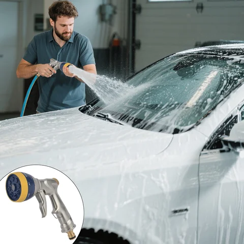 1pc Metal Handheld Sprayer Nozzle 8 High Pressure Spray Modes Garden Irrigation Lawn Care Vehicle Washing Yard Cleaning
