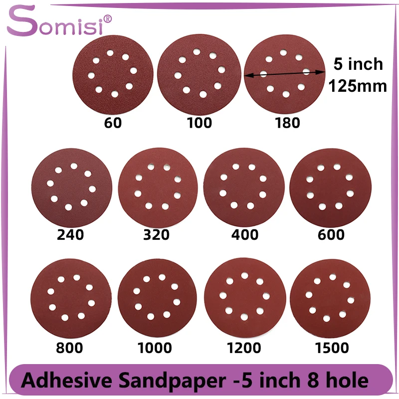 5/10/50/100Pcs 5 Inch 8 Hole Discs Sandpaper 60~2000Grits Brushed Air Milled Flocking Sandpaper Self adhesive Polishing Kit
5/10/50/100Pcs 5 Inch 8 Hole Discs Sandpaper 60~2000Grits Brushed Air Milled Flocking Sandpaper Self adhesive Polishing Kit