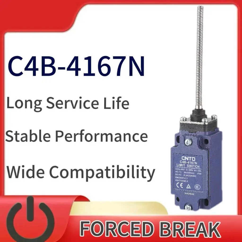 CNTD C4B-4167N Industrial Coil Spring Limit Switch IP66 Forced Disconnect 1NC 1NO Snap Action AC250V 6A DC220V 0.3A CE TUV CCC
CNTD C4B-4167N Industrial Coil Spring Limit Switch IP66 Forced Disconnect 1NC 1NO Snap Action AC250V 6A DC220V 0.3A CE TUV CCC