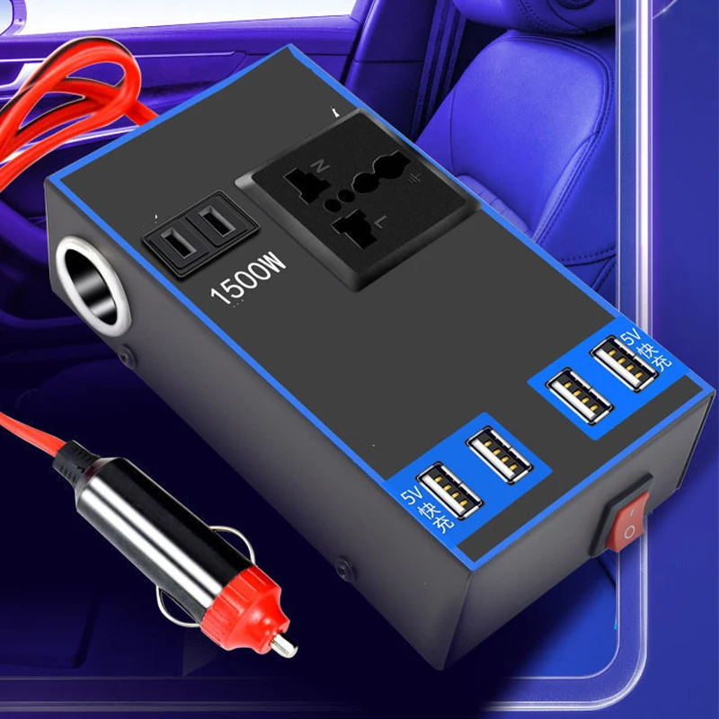 Портативный автомобильный инвертор 1500 Вт, преобразующий постоянный ток 12/24 В в переменный 220 В, с 4 USB-портами для быстрой зарядки, автомобильный адаптер-розетка
Портативный автомобильный инвертор 1500 Вт, преобразующий постоянный ток 12/24 В в переменный 220 В, с 4 USB-портами для быстрой зарядки, автомобильный адаптер-розетка