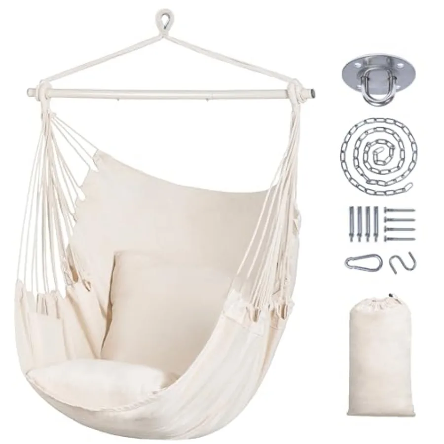 Hammock Chair Hanging Rope Swing Seat-Max 450lbs Capacity Extra Large Hanging Swing with Metal Support Bar Side Pocket Beige
Hammock Chair Hanging Rope Swing Seat-Max 450lbs Capacity Extra Large Hanging Swing with Metal Support Bar Side Pocket Beige