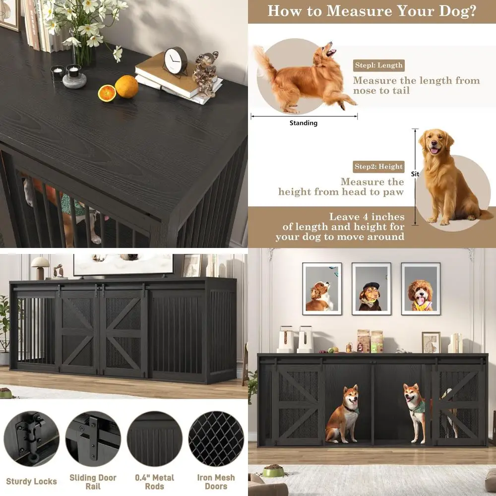 Wooden Dog Crate TV Stand with Sliding Metal Door for Large Dogs or Multiple Pets, Black
Wooden Dog Crate TV Stand with Sliding Metal Door for Large Dogs or Multiple Pets, Black