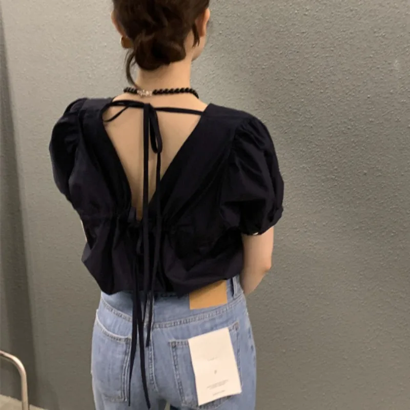 Chic Summer Simple Color Belted Backless Design Bubble Short Sleeve Women's Shirt Fashionable Top Korean Style Straight...
Chic Summer Simple Color Belted Backless Design Bubble Short Sleeve Women's Shirt Fashionable Top Korean Style Straight...