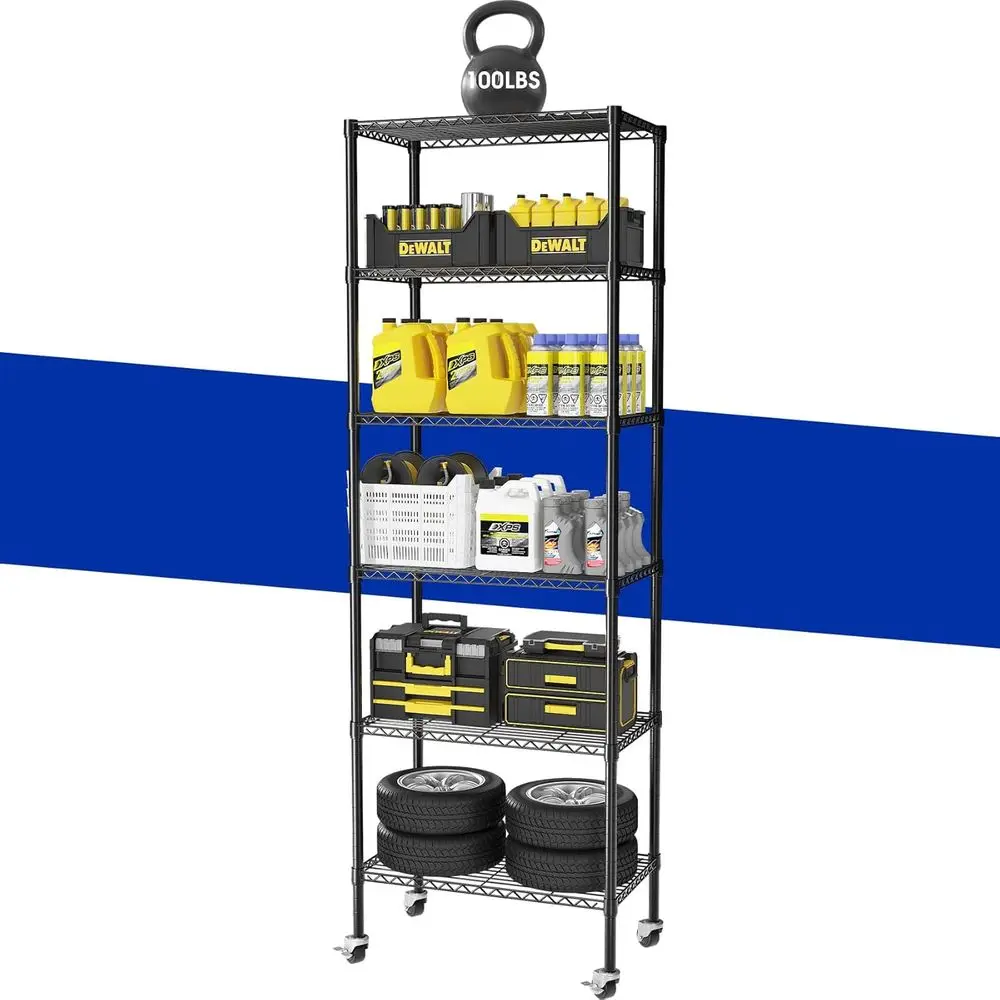 6-Tier Heavy-Duty Wire Shelving Rack, 14 Deep x 24 Wide x 71 High, 750 lbs Capacity, Rolling Storage Shelves for Home and Office
6-Tier Heavy-Duty Wire Shelving Rack, 14 Deep x 24 Wide x 71 High, 750 lbs Capacity, Rolling Storage Shelves for Home and Office