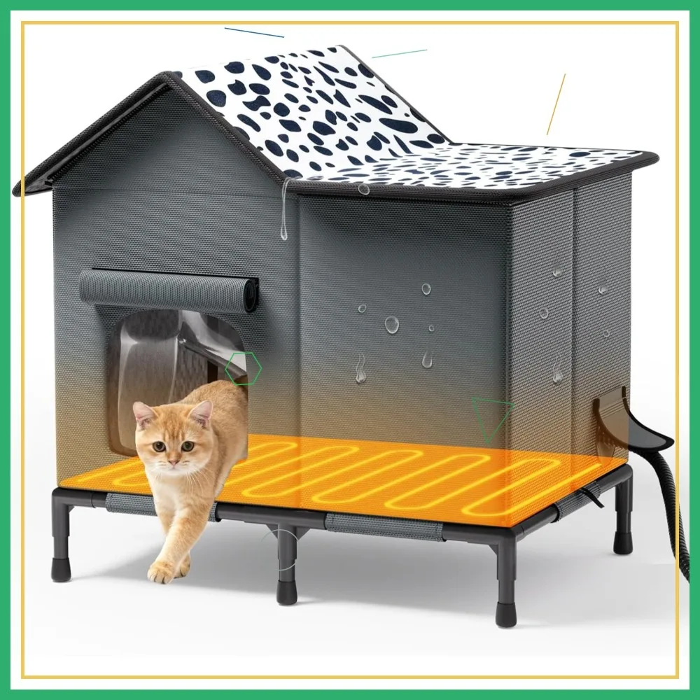 Heated Cat House for Outdoor Cats, Insulated Weatherproof Shelter, 25" x 14.6" x 24", Black Spots
Heated Cat House for Outdoor Cats, Insulated Weatherproof Shelter, 25" x 14.6" x 24", Black Spots