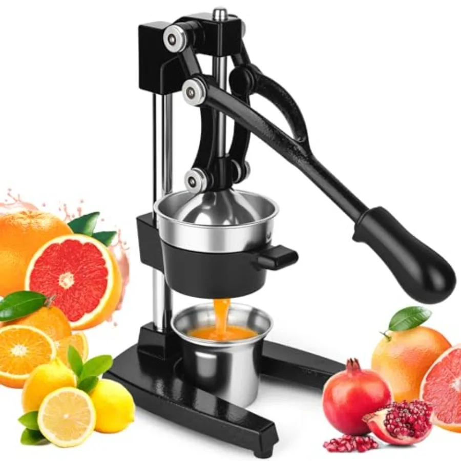 Commercial lemon squeezer for citrus fruits, heavy-duty cast iron body with stainless steel cone, yellow finish, ergonomic leve
Commercial lemon squeezer for citrus fruits, heavy-duty cast iron body with stainless steel cone, yellow finish, ergonomic leve