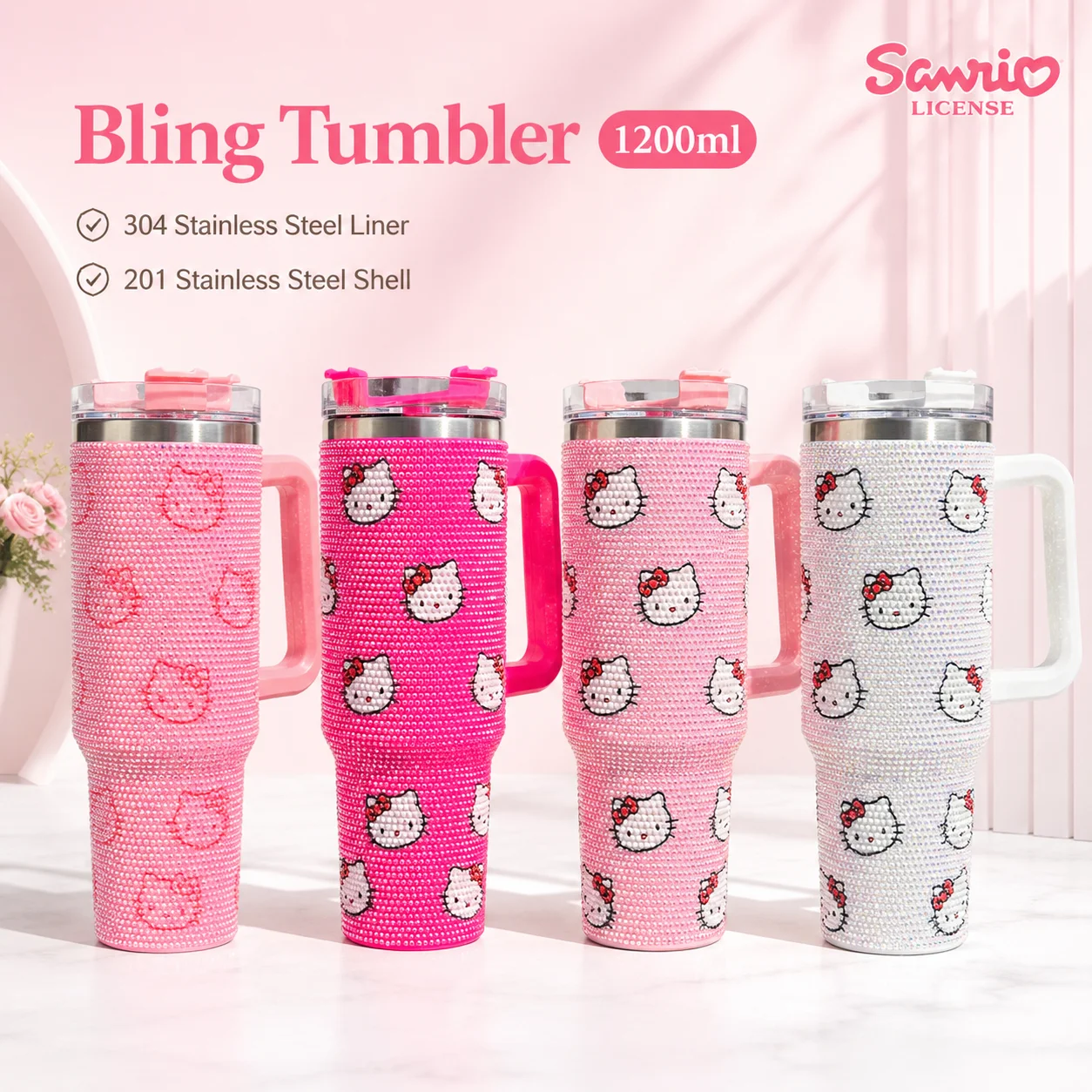 Sanrio Hello Kitty 1200ML Large Capacity Handled Cold&Hot Insulated Bling Crystal Tumbler Car Travel Mug Rhinestone Water Cup
Sanrio Hello Kitty 1200ML Large Capacity Handled Cold&Hot Insulated Bling Crystal Tumbler Car Travel Mug Rhinestone Water Cup