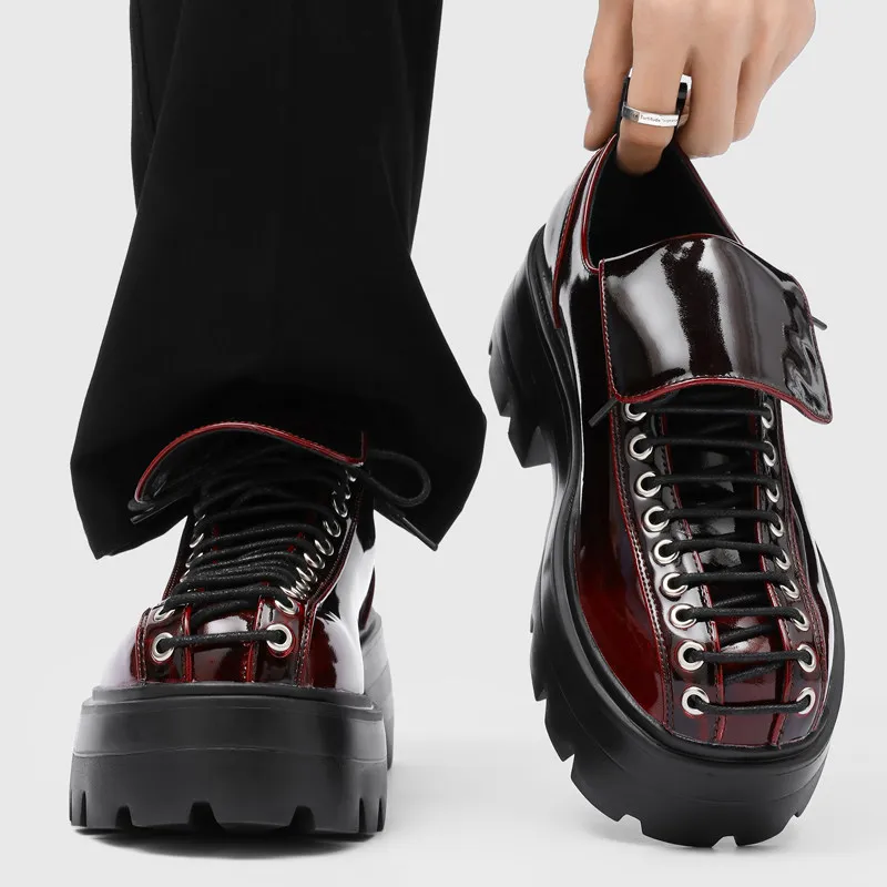 Men's Casual Derby Shoes Thick Bottom High Top Red Patent Leather Big Head Comfortable Rubber Sole Adult Fashion Increase Height
Men's Casual Derby Shoes Thick Bottom High Top Red Patent Leather Big Head Comfortable Rubber Sole Adult Fashion Increase Height